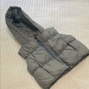 MNG Kids Girls Light Teal Gray Puffer Jacket Vest Floral with Hood Size 7-8